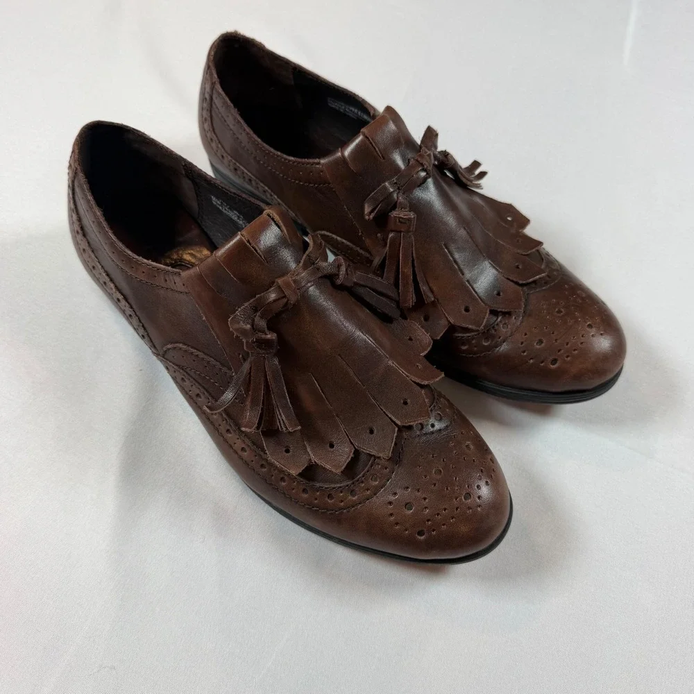 Born Brown Boylenn Leather Kiltie Tassel Loafers Wingtip Brogue Shoes Sz 7.5 Vtg